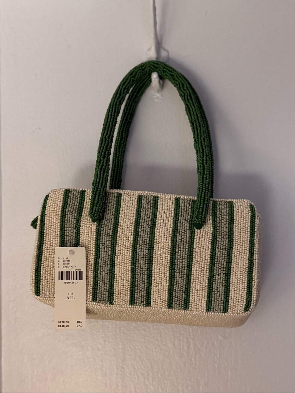 Anthropologie Beaded Stripe Top-Handle Bag